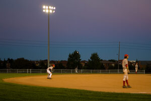 Vaughan baseball game, at night